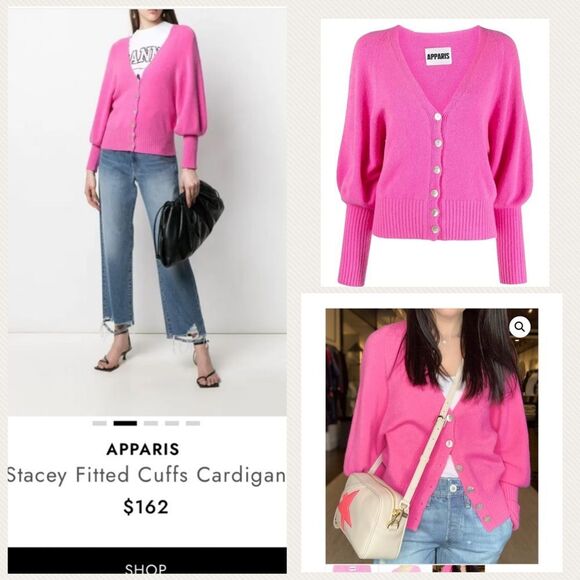 Apparis Italy Stacey Button Up Cardigan Wide Sleeve vegan cashmere Camel Brown - Picture 3 of 16